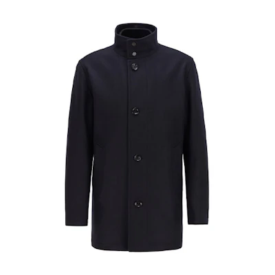 HUGO BOSS Blue Long Casual Coat with Logo and Stand Collar 50445384-402