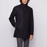 Shop HUGO BOSS Blue Long Casual Coat with Logo and Stand Collar 50445384-402