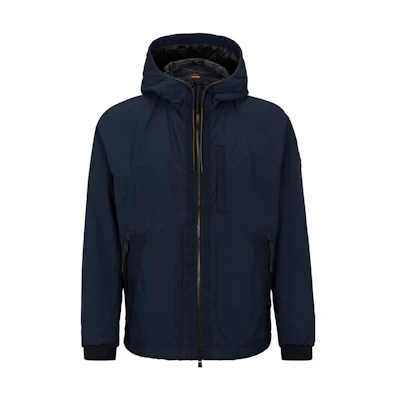 HUGO BOSS Blue Water-Repellent Hooded Jacket with Logo Details. 50483885-404