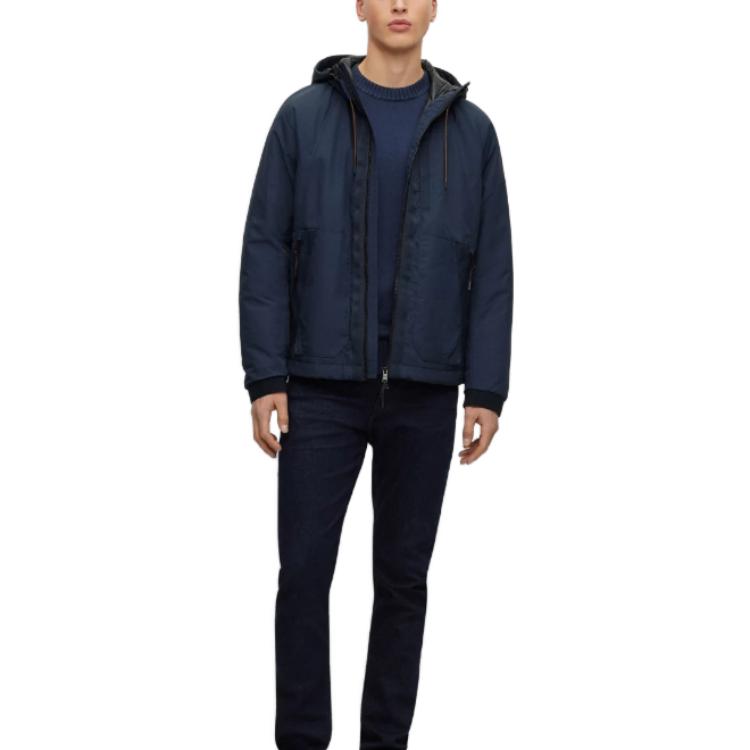 Lookbook HUGO BOSS 藍色防潑水連帽外套附標誌細節 50483885-404