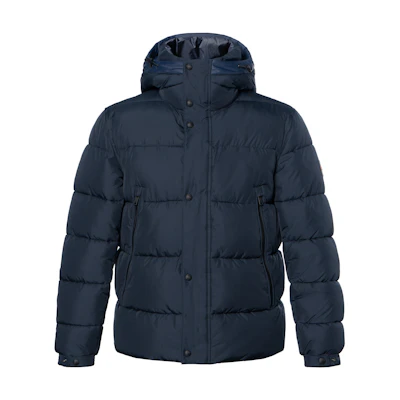 HUGO BOSS Blue Water-Repellent Hooded Puffer Jacket with Logo Badge 50499542-404