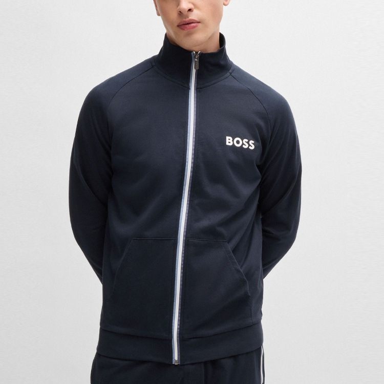 Shop HUGO BOSS  Blue Zip-Up Jacket with Logo Design. 50521768-403