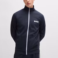 Shop HUGO BOSS 藍色拉鏈夾克,搭配標誌設計。 50521768-403