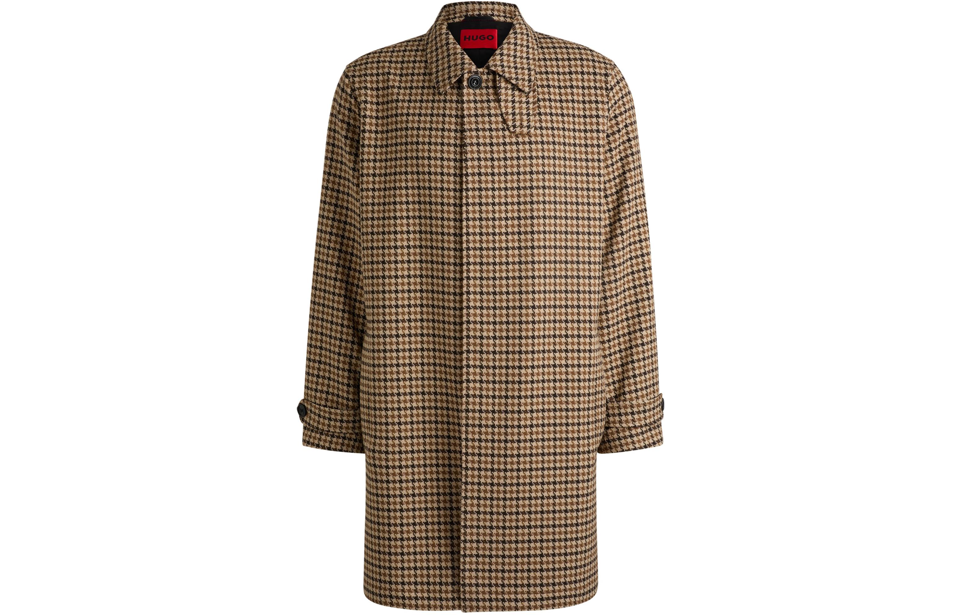 Order HUGO BOSS 棕色格紋翻領長版大衣。 50518127-209