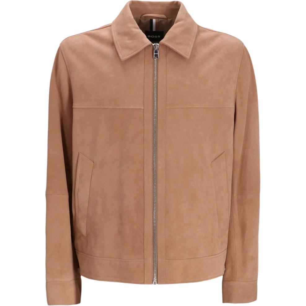 HUGO BOSS  Brown Solid Zip-Up Long Sleeve Polo Collar Jacket 50510178-282