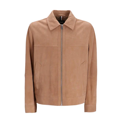 HUGO BOSS Brown Solid Zip-Up Long Sleeve Polo Collar Jacket 50510178-282