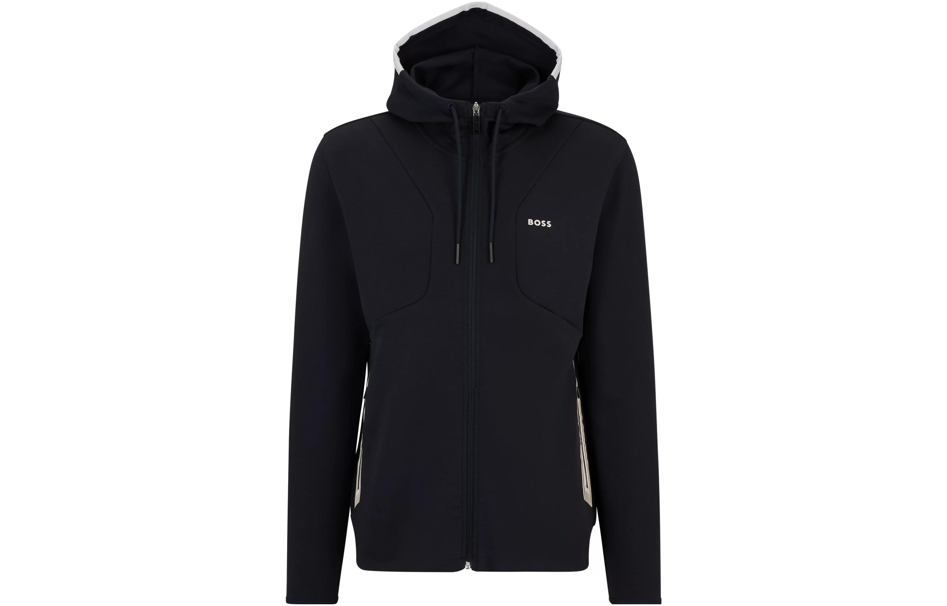 HUGO BOSS  Cotton-Blend Zip-Up Hoodie with HD Logo Print - Navy Blue. 50504751-402
