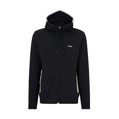 HUGO BOSS Cotton-Blend Zip-Up Hoodie with HD Logo Print - Navy Blue. 50504751-402