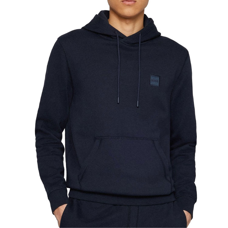 Shop HUGO BOSS 海軍藍純棉連帽上衣長袖衛衣 50468445-404