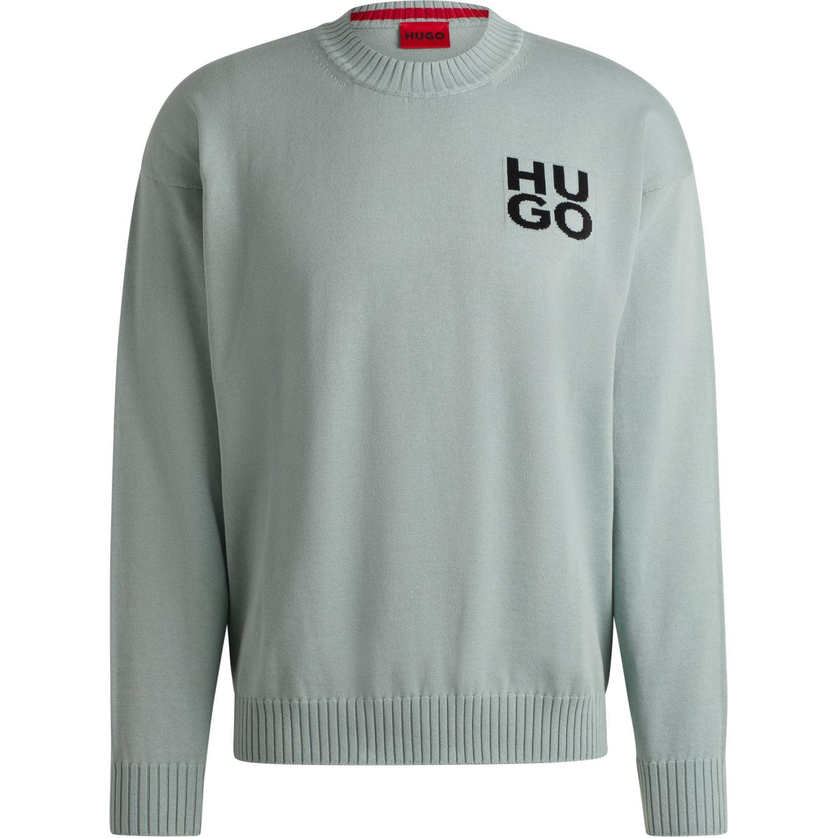 HUGO BOSS  Crewneck Knitted Sweater with Logo in Natural Gray. 50516617-074