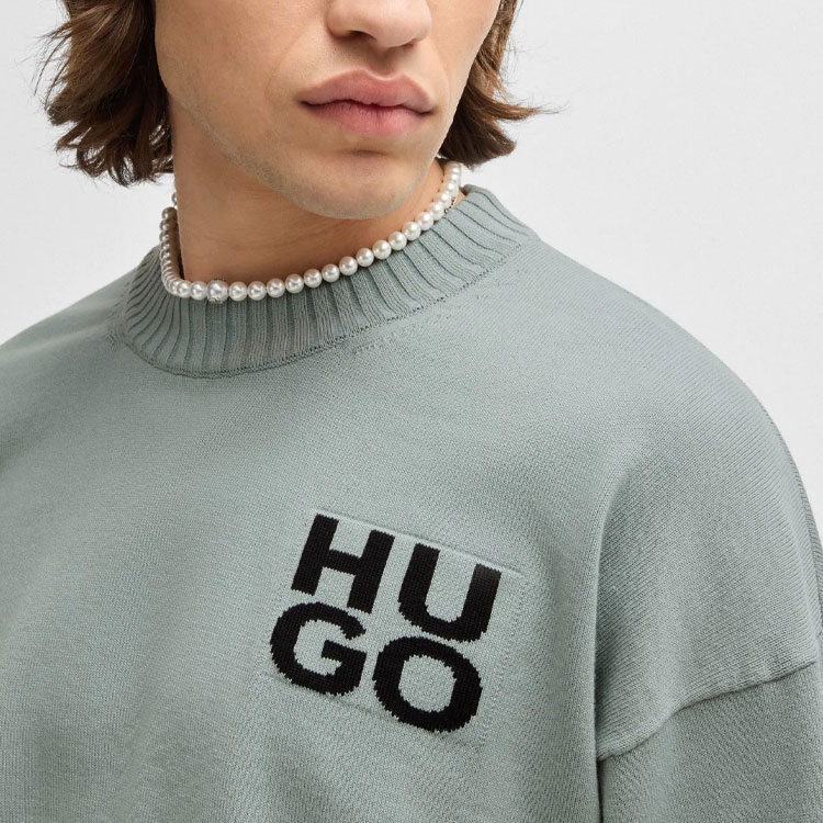 Details for HUGO BOSS 自然灰色圓領Logo針織毛衣 50516617-074