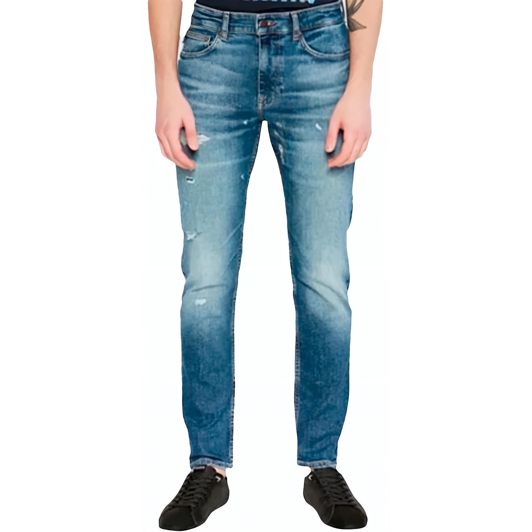 HUGO BOSS  Distressed Mid-Rise Zip Straight Jeans Blue 50520970-423