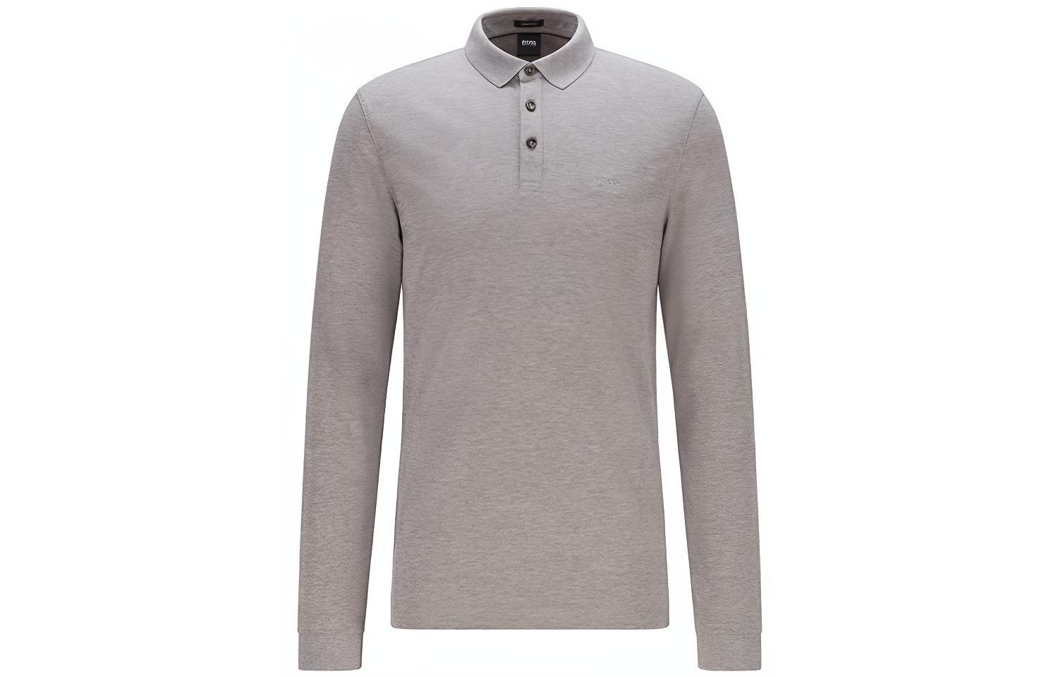 HUGO BOSS  Embroidered Logo Long Sleeve Polo Shirt Grey 50391549-041