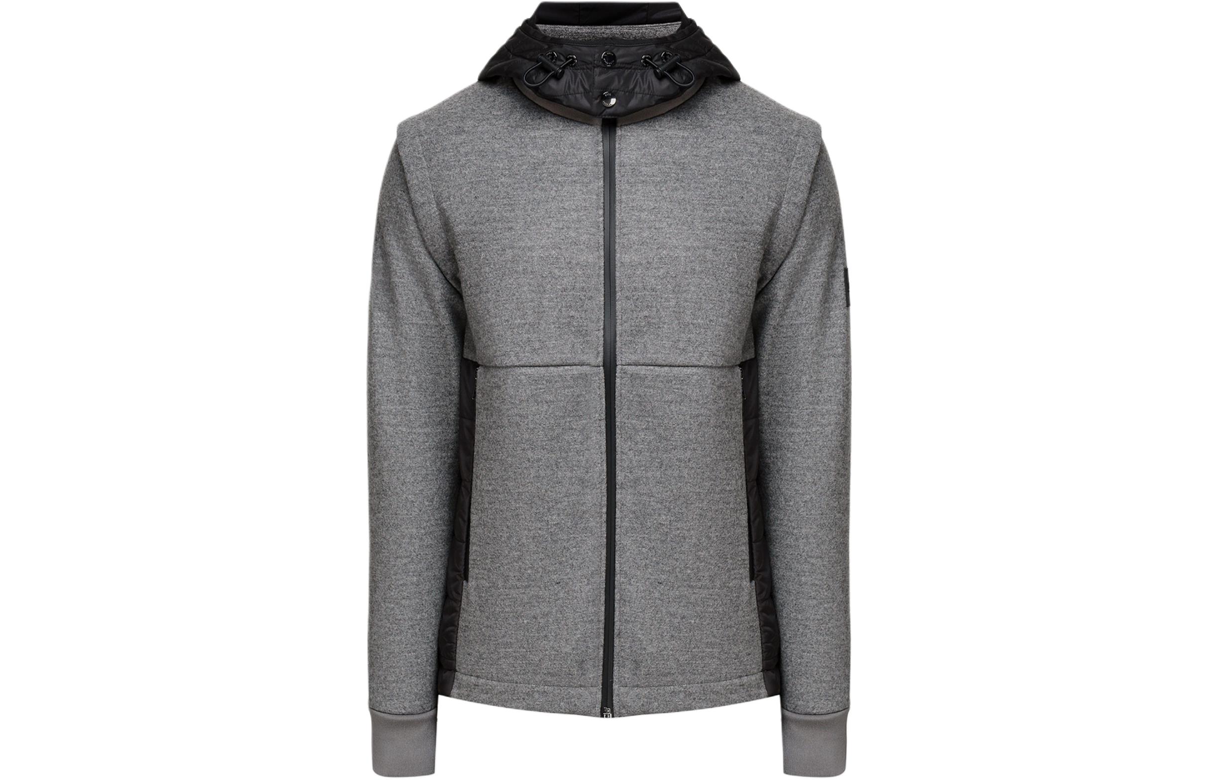 HUGO BOSS  Grey Wool Colorblock Zip-Up Hoodie Jacket. 50458176-030