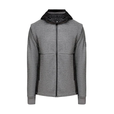 HUGO BOSS Grey Wool Colorblock Zip-Up Hoodie Jacket. 50458176-030
