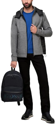 HUGO BOSS Grey Wool Colorblock Zip-Up Hoodie Jacket. 50458176-030 Lookbook HUGO BOSS Grey Wool Colorblock Zip-Up Hoodie Jacket. 50458176-030