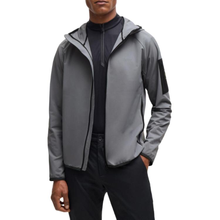 Lookbook HUGO BOSS 灰色拉鍊連帽外套 帶有標誌設計。 50514329-251