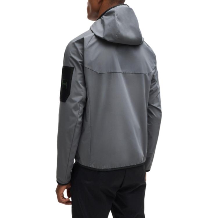Shop HUGO BOSS 灰色拉鍊連帽外套 帶有標誌設計。 50514329-251