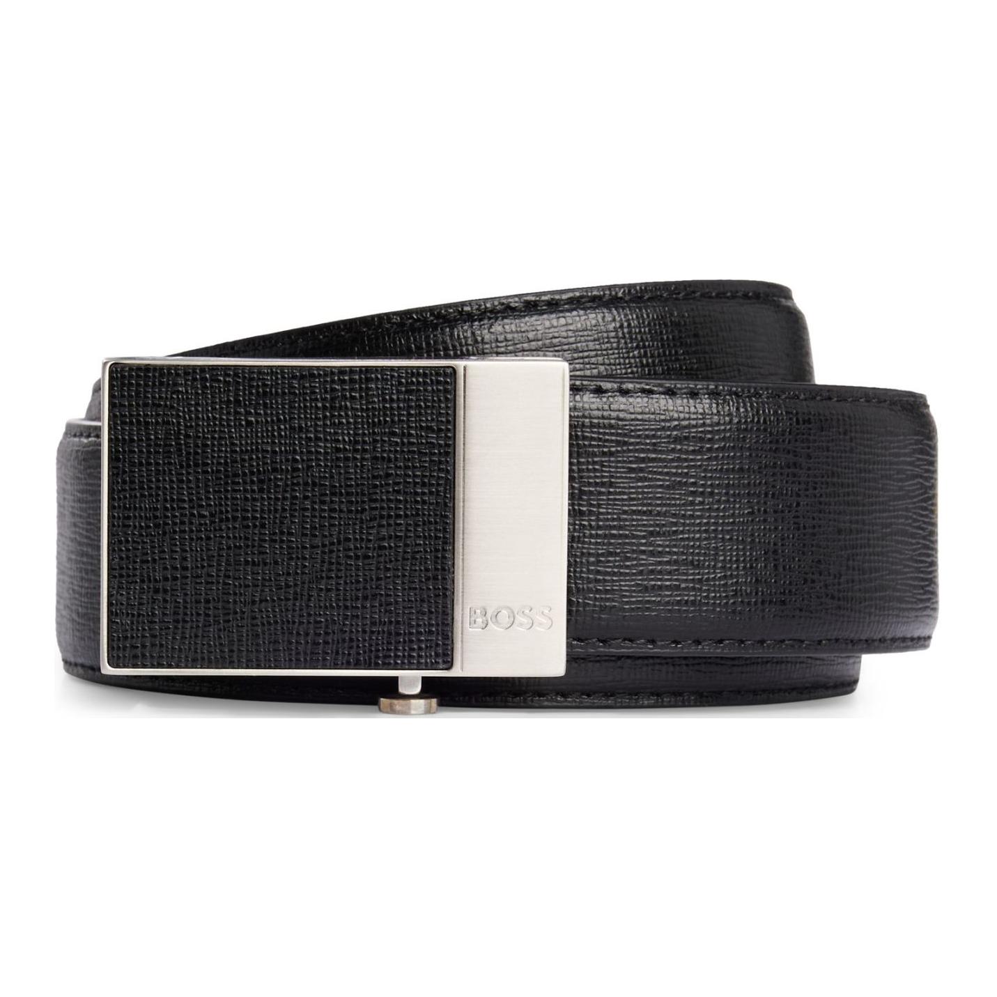 Order HUGO BOSS  Leather Belt with Logo Plaque in Black, 3.5cm Width. 50522766