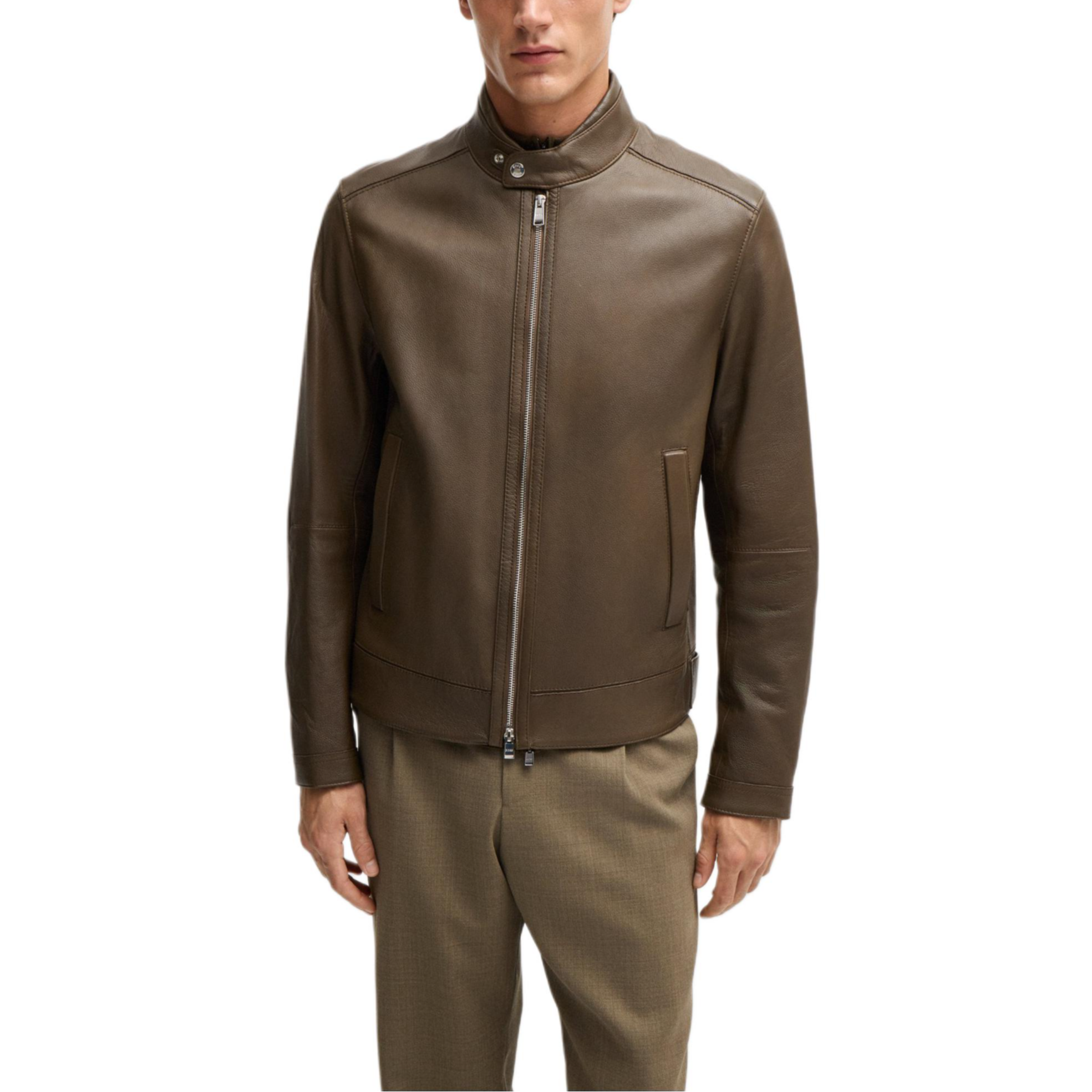 Purchase HUGO BOSS 淺綠色粒面皮革立領皮衣 50518906-361