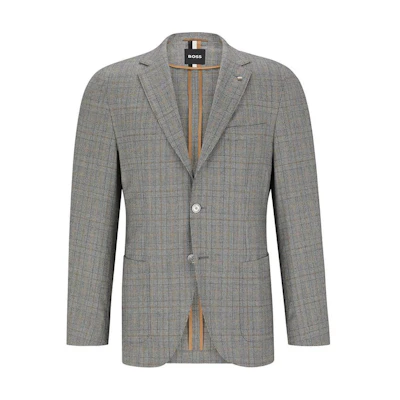 HUGO BOSS Loose Fit Plaid Blazer Single-Breasted in Dark Grey. 50485716-001