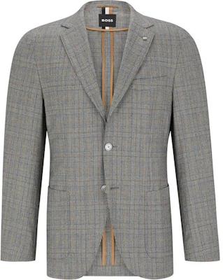 HUGO BOSS Blazer Loose Fit Kotak-Kotak Single-Breasted Abu-Abu Gelap. 50485716-001 Order HUGO BOSS Blazer Loose Fit Kotak-Kotak Single-Breasted Abu-Abu Gelap. 50485716-001