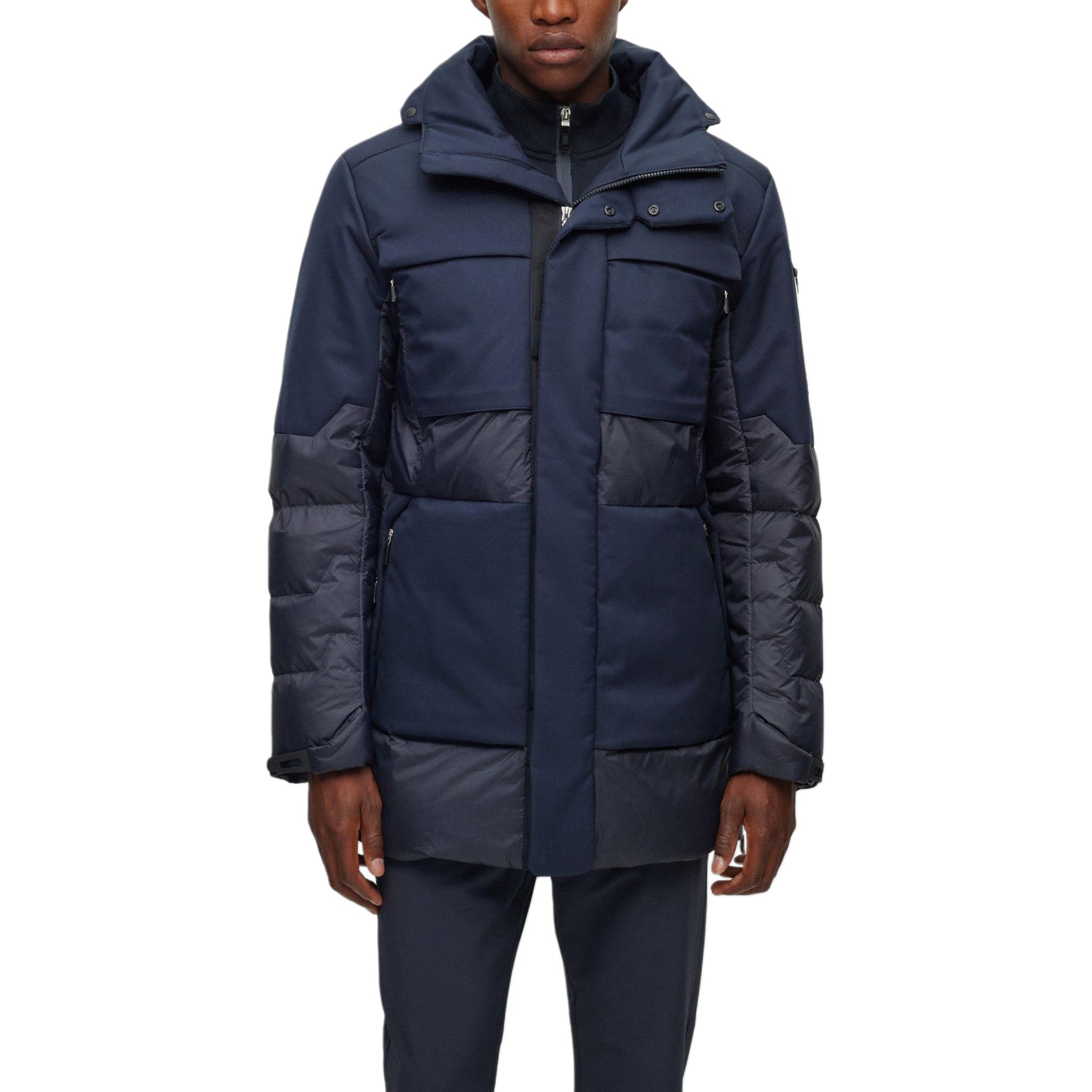 Lookbook HUGO BOSS 混合材質可拆帽羽絨外套 - 海軍藍 50501608-402