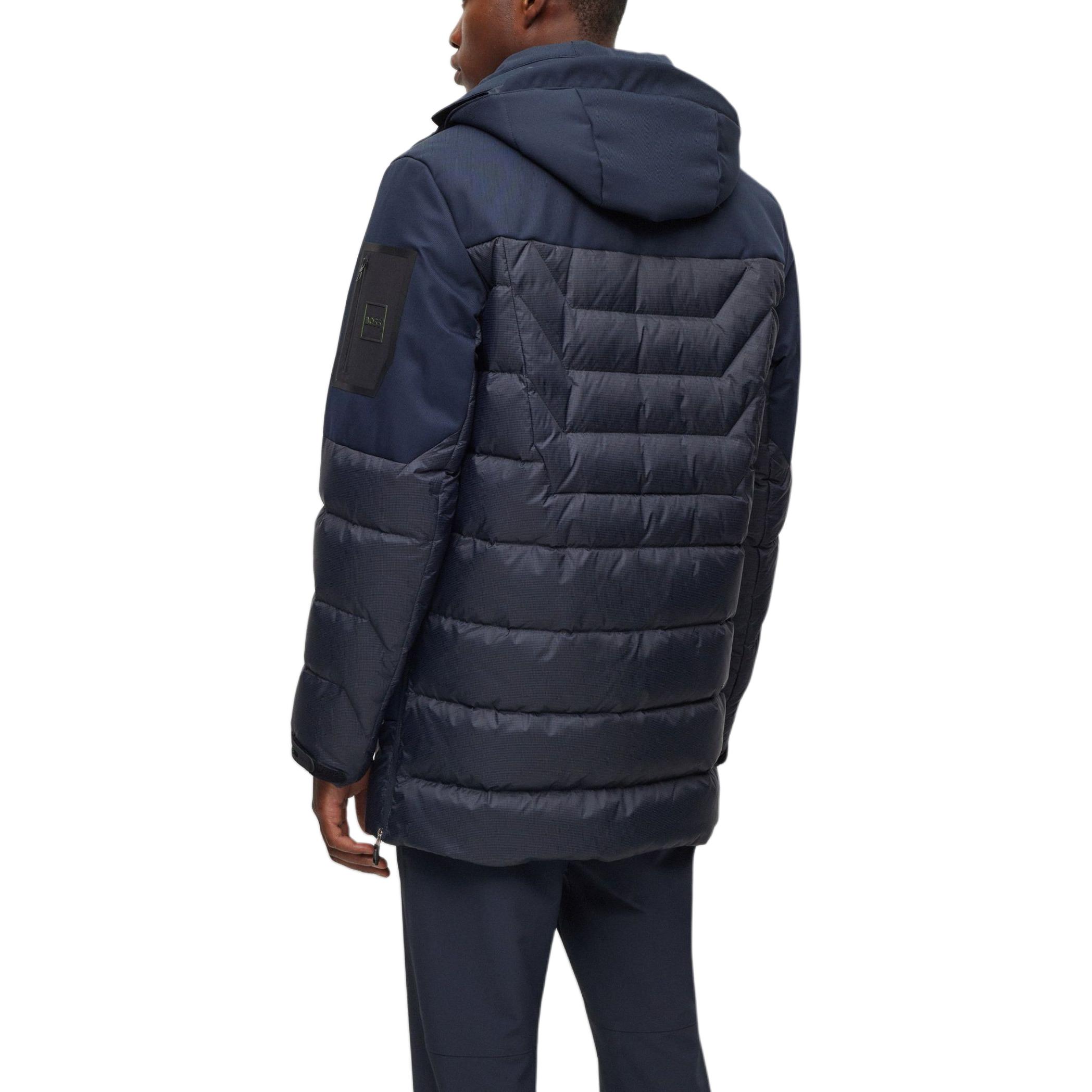 Shop HUGO BOSS 混合材質可拆帽羽絨外套 - 海軍藍 50501608-402