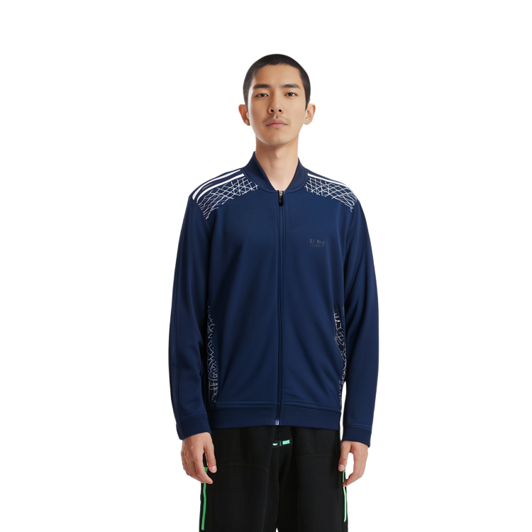 Shop HUGO BOSS 深藍幾何圖案針織毛衣 50427756-410