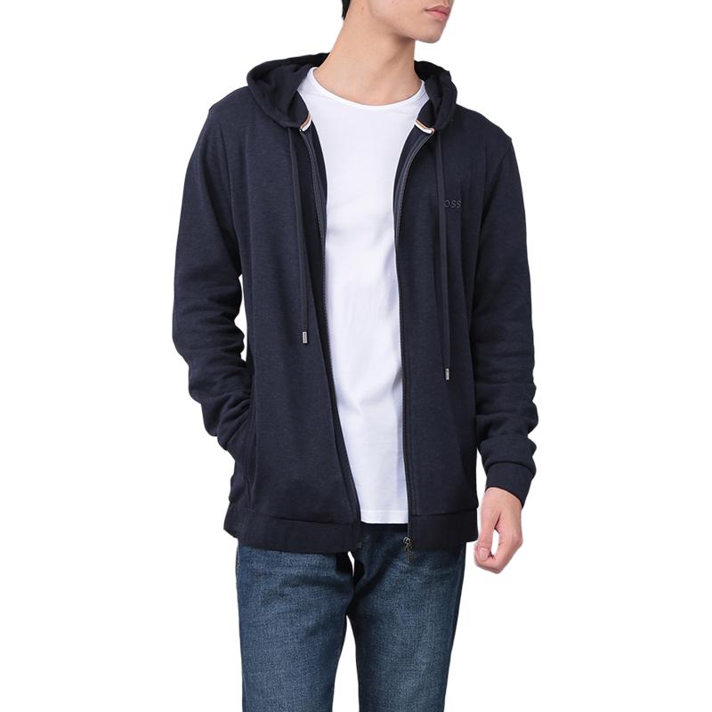 Details for HUGO BOSS  Navy Blue Plain Embroidered Logo Zip-Up Hoodie. 50480684-406