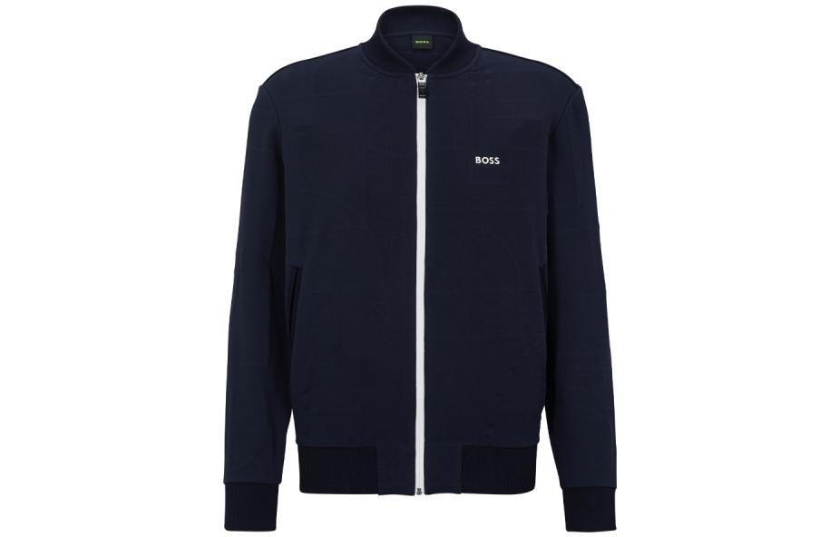 HUGO BOSS  Navy Blue Solid Full-Zip Jacket with Letter Print. 50493812-402