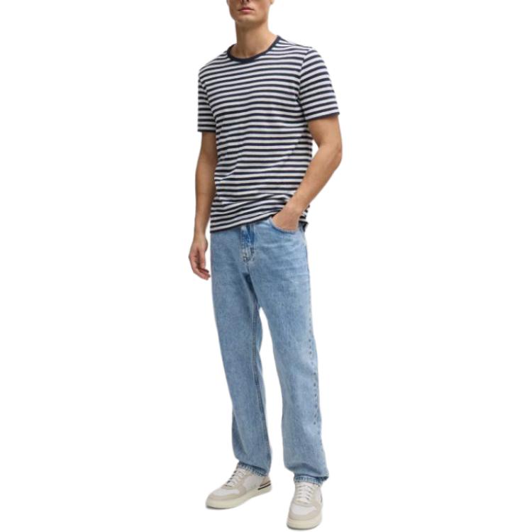 Lookbook HUGO BOSS 海軍藍橫條紋棉麻圓領T恤 50513401-404