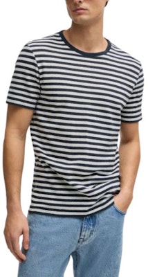 HUGO BOSS 海軍藍橫條紋棉麻圓領T恤 50513401-404 Shop HUGO BOSS 海軍藍橫條紋棉麻圓領T恤 50513401-404