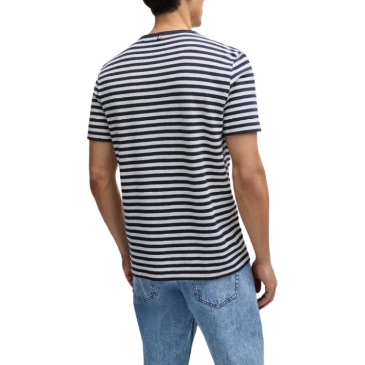 Purchase HUGO BOSS 海軍藍橫條紋棉麻圓領T恤 50513401-404