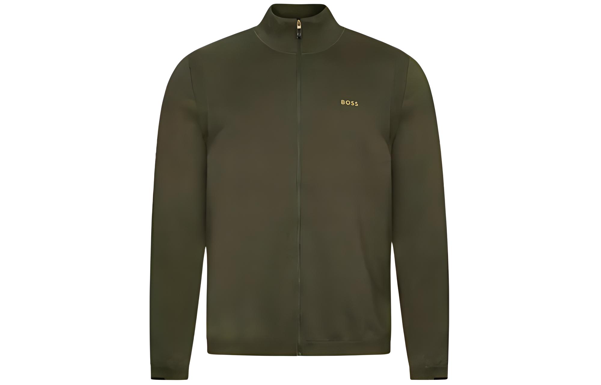 HUGO BOSS  Olive Green Logo Embroidered Stand Collar Jacket. 50498540-379