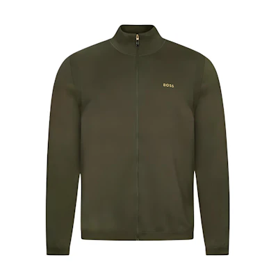 HUGO BOSS Olive Green Logo Embroidered Stand Collar Jacket. 50498540-379