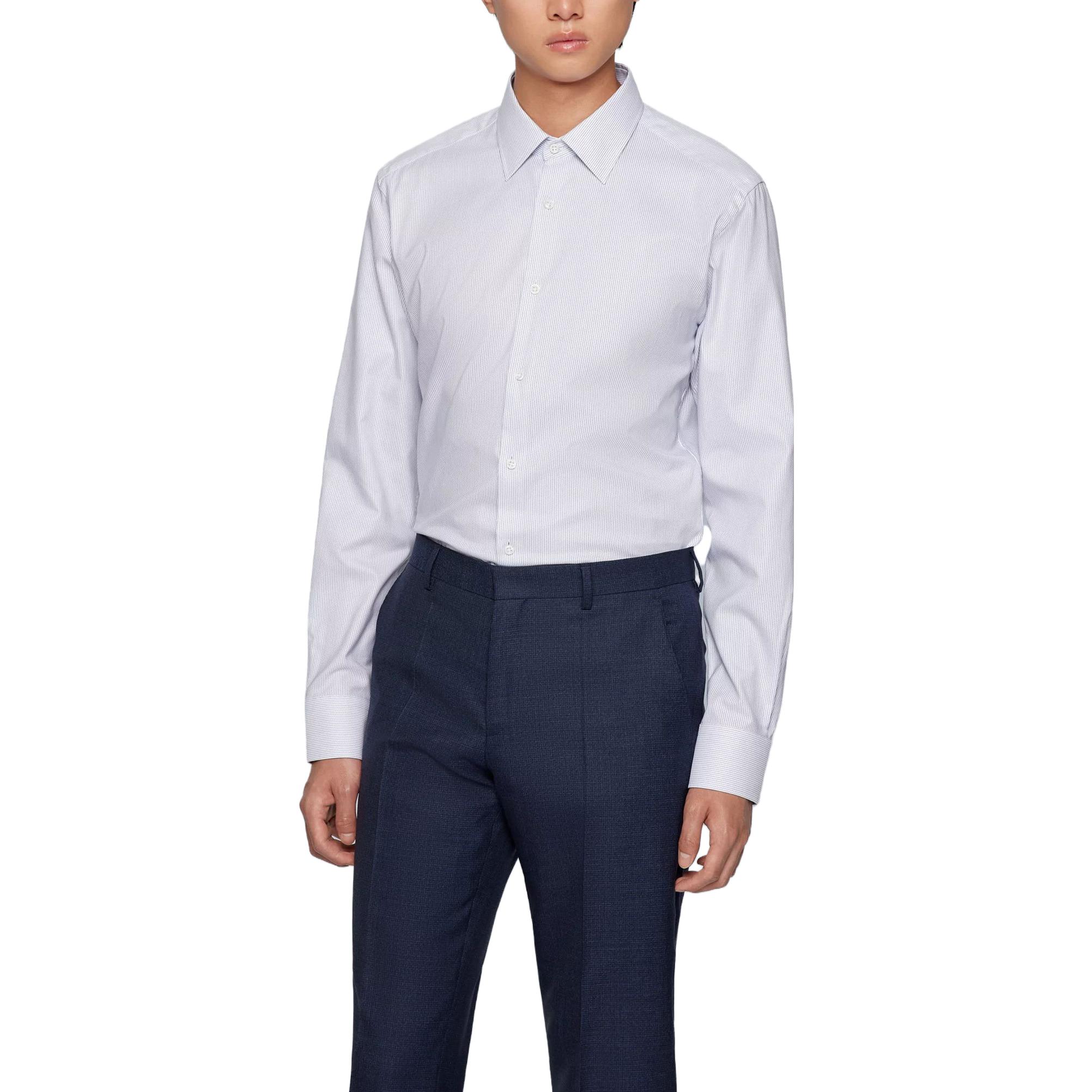 Lookbook HUGO BOSS  Polka Dot Loose Fit Point Collar Long Sleeve Shirt Blue 50464836-420