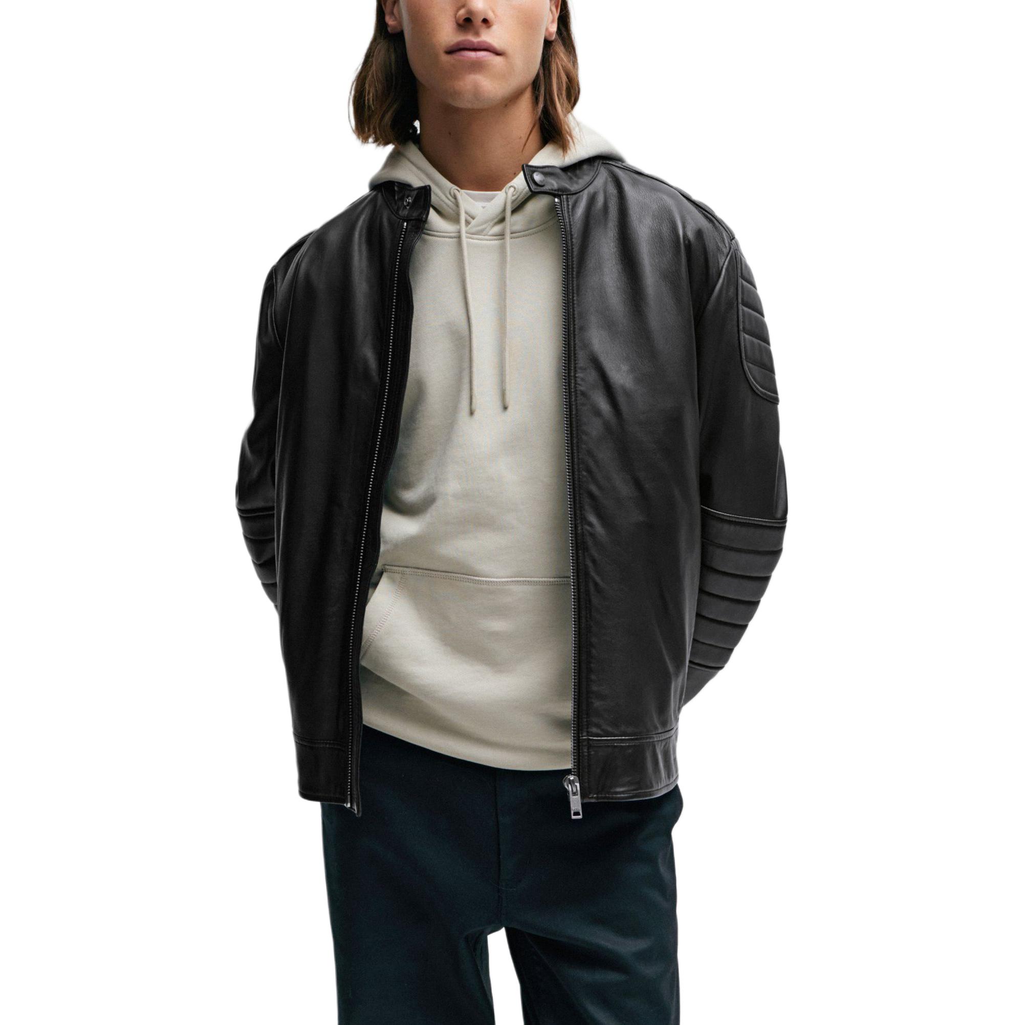 HUGO BOSS  Regular-Fit Black Lamb Leather Quilted Jacket with Zip-Up Collar. 50504104-001 圖 3