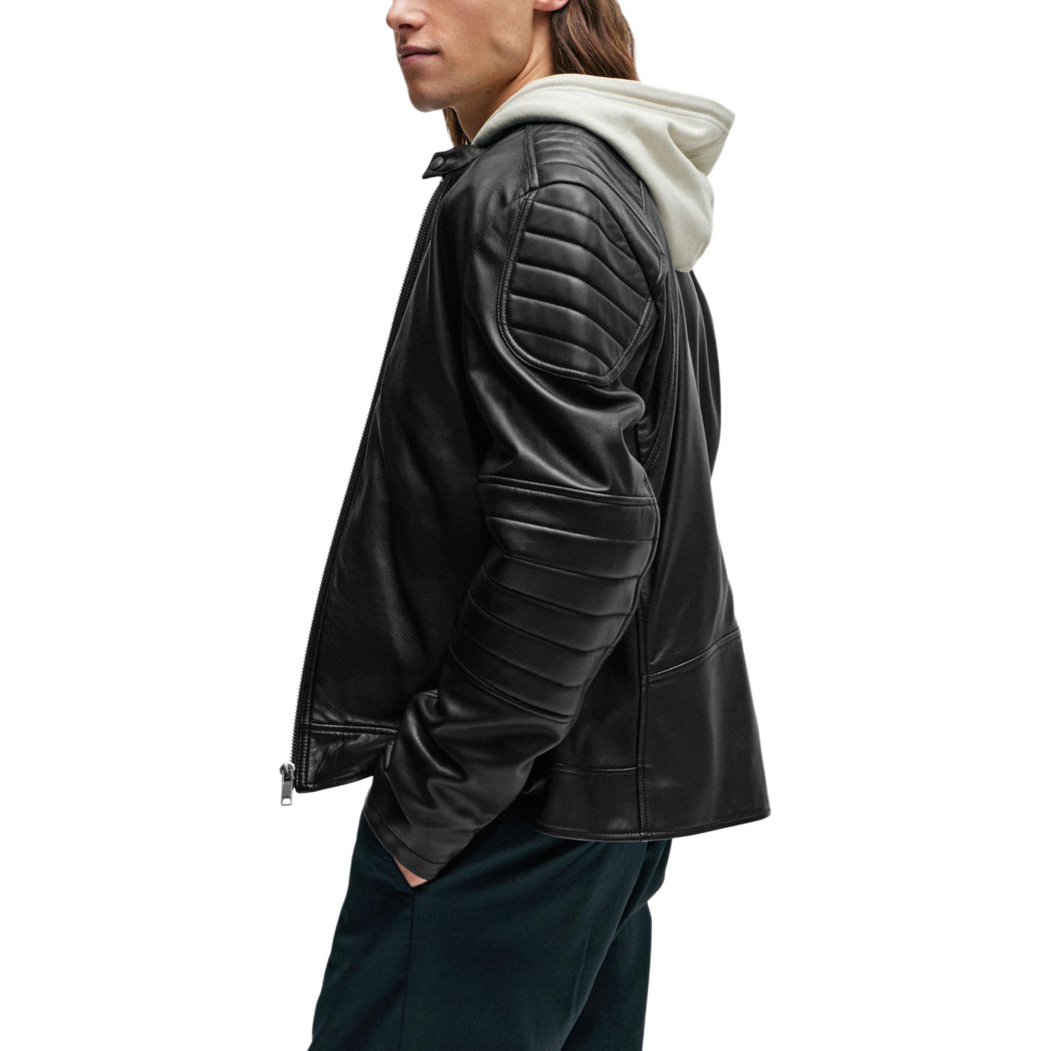 HUGO BOSS  Regular-Fit Black Lamb Leather Quilted Jacket with Zip-Up Collar. 50504104-001 圖 5