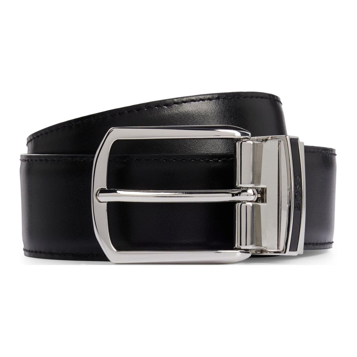 HUGO BOSS  Reversible Black Leather Belt 3.5CM Pin Buckle. 50522883