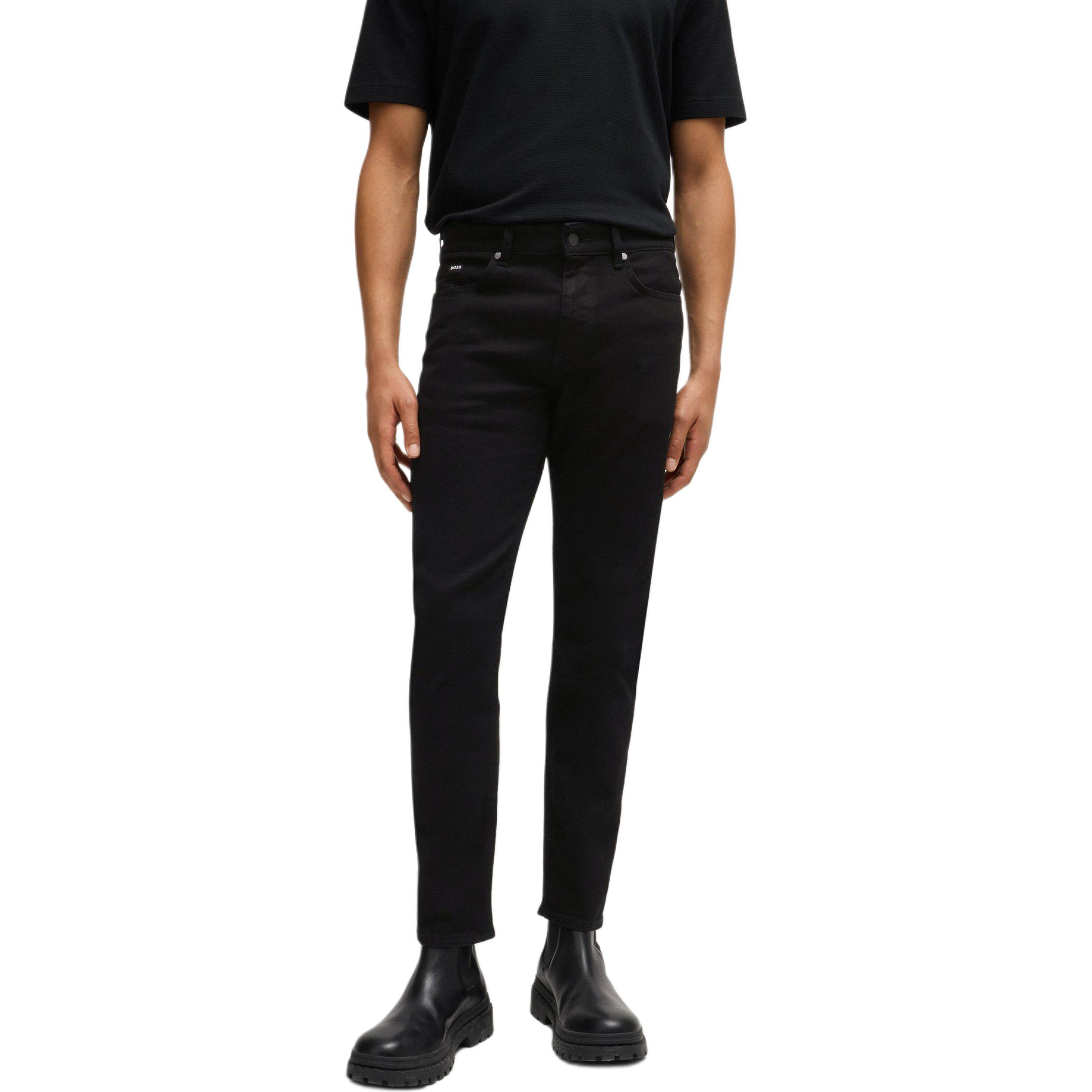 Shop HUGO BOSS 修身低腰黑色牛仔褲 拉鍊設計 50520837-003