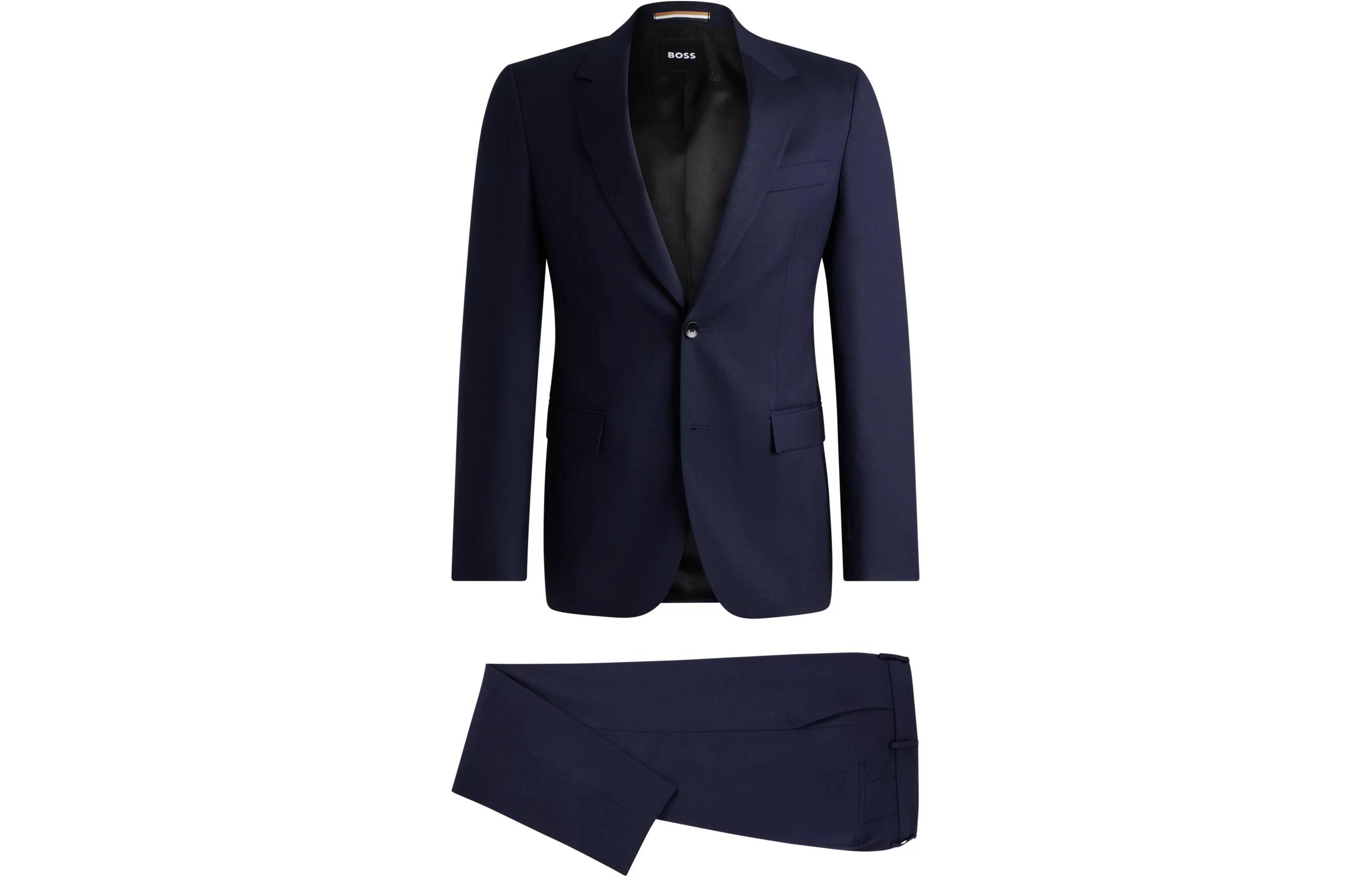 HUGO BOSS  Slim-Fit Micro-Patterned Virgin Wool Suit - Dark Blue 50518120-404