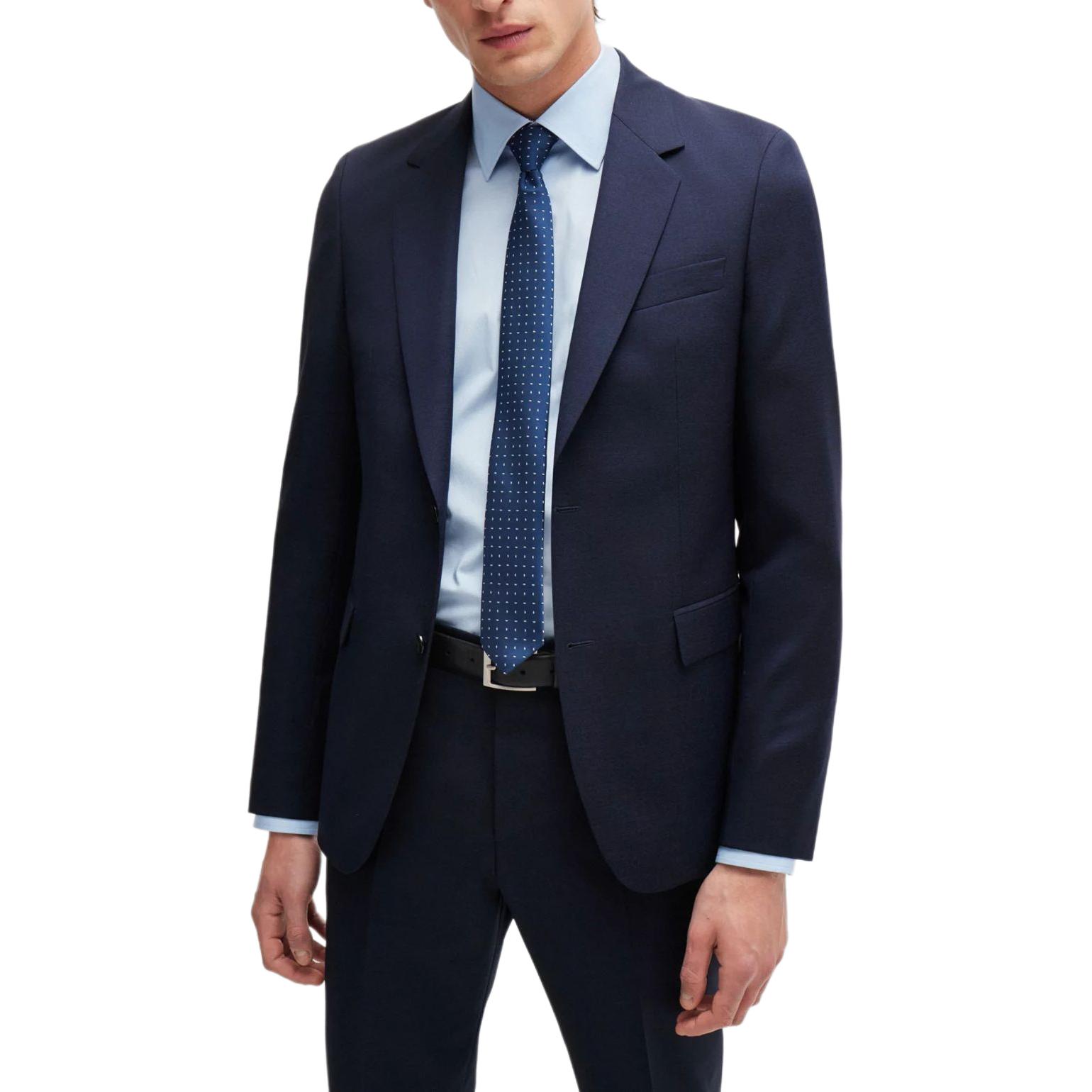 Shop Traje HUGO BOSS Slim-Fit de Lana Virgen con Microdiseño - Azul Oscuro 50518120-404