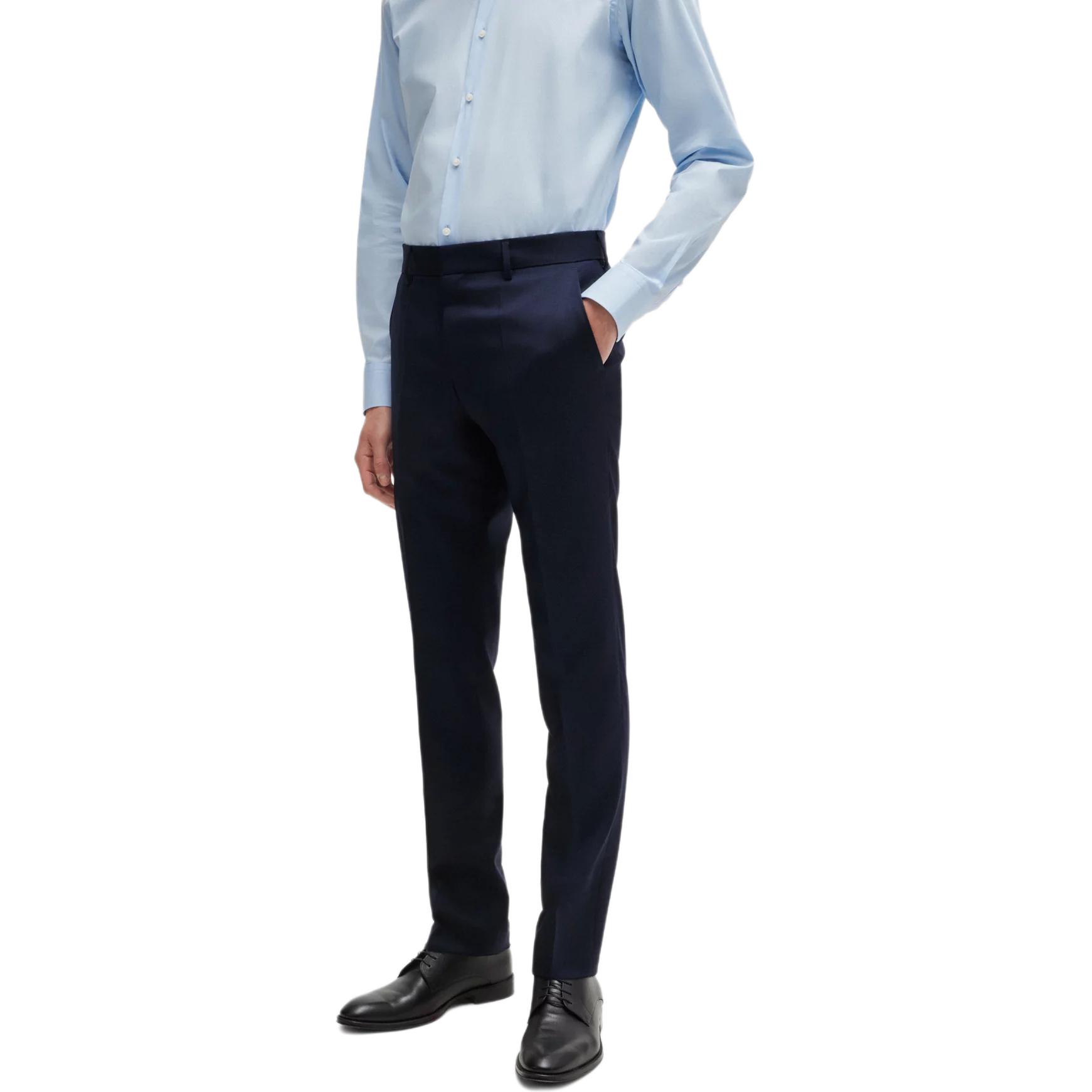Cheap Traje HUGO BOSS Slim-Fit de Lana Virgen con Microdiseño - Azul Oscuro 50518120-404