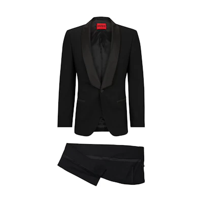 HUGO BOSS Slim-Fit Stretch Twill Evening Suit Black 1-Button Design. 50507120-001