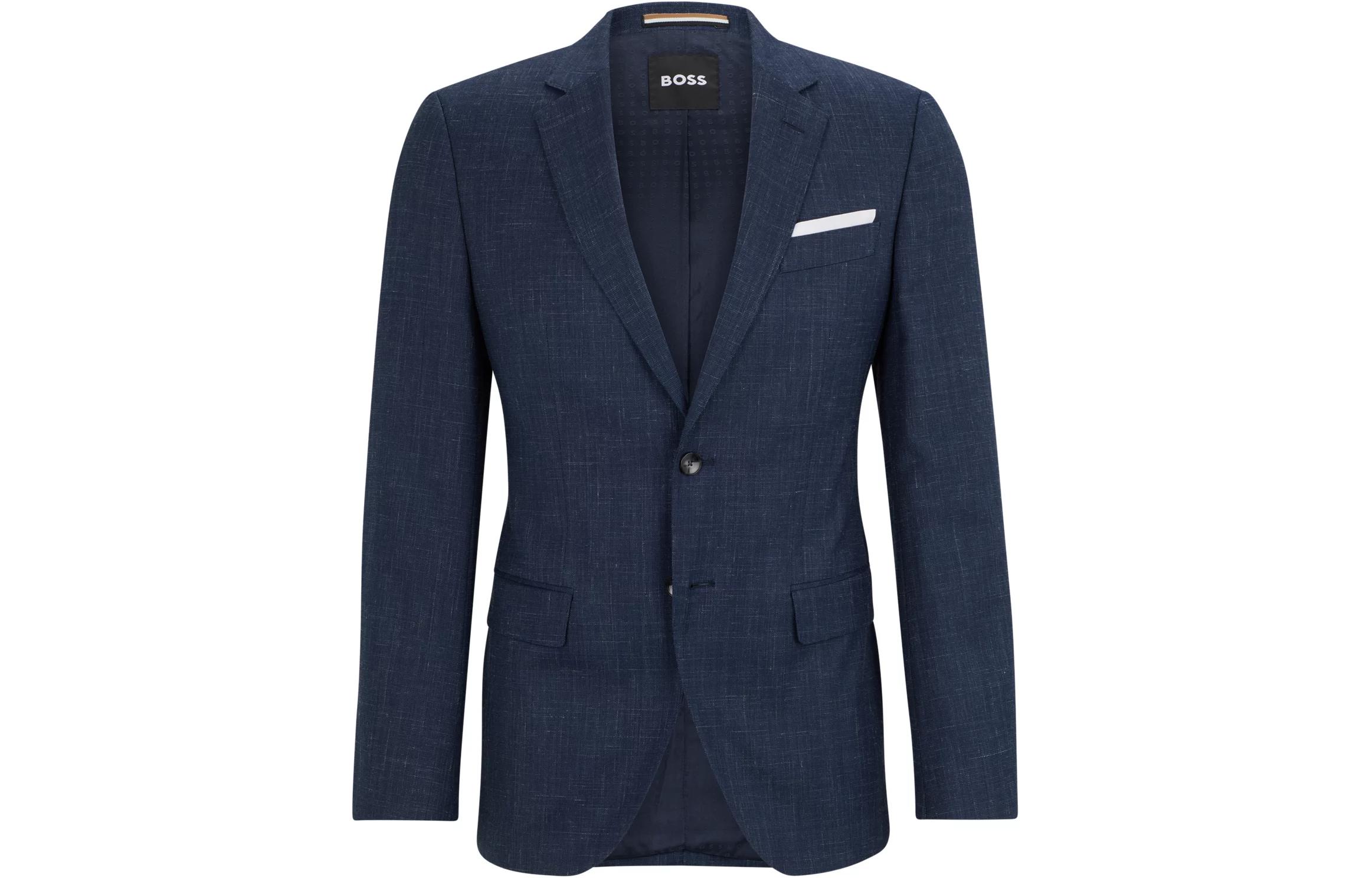 HUGO BOSS  Slim-Fit Virgin Wool Linen Jacket Navy Blue Blazer. 50521645-412