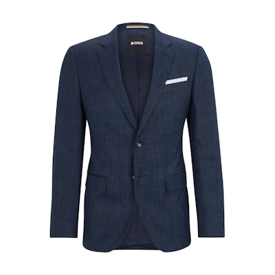 HUGO BOSS Slim-Fit Virgin Wool Linen Jacket Navy Blue Blazer. 50521645-412