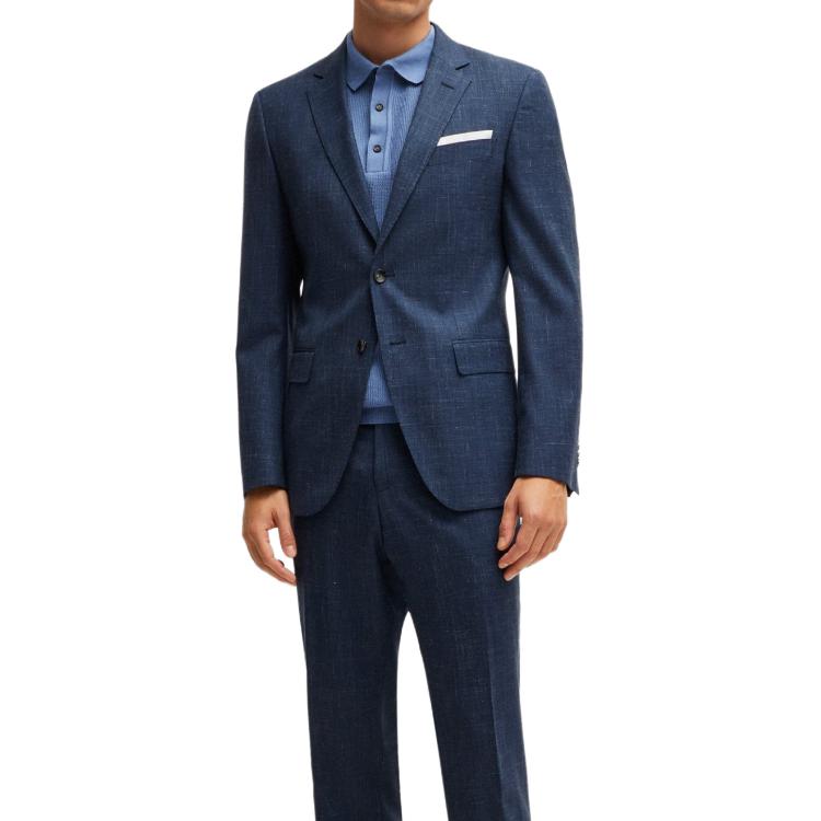 Lookbook HUGO BOSS 修身版純羊毛亞麻西裝外套 深藍色西裝上衣 50521645-412