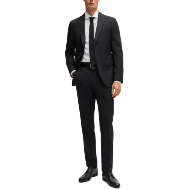 Lookbook ヒューゴボス スリムフィット バージンウールスーツ ブラック マイクロパターン 50518120-001
