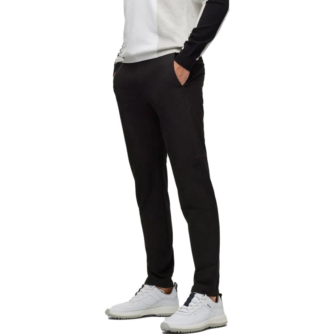 Cheap HUGO BOSS  Slim Fit Black Casual Pants with Solid Letter Print. 50495497-001